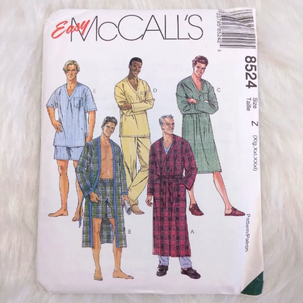 McCall's 8524 Men's Sleepwear Size XL-XXL-XXXL